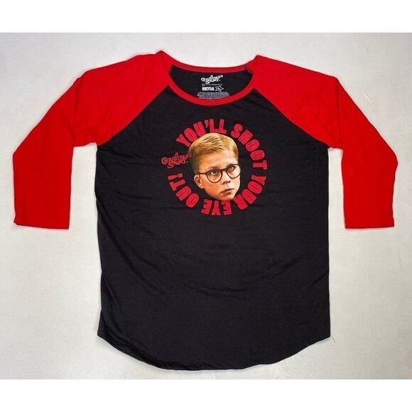 A Christmas Story Movie You'll Shoot Your Eye Out Raglan T-shirt Men XL Black - Picture 1 of 5